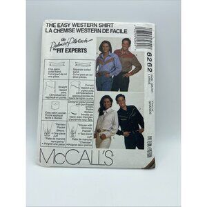 McCall’s 6262 Sewing Pattern Easy Western Shirt Men Women Size L Uncut 1992